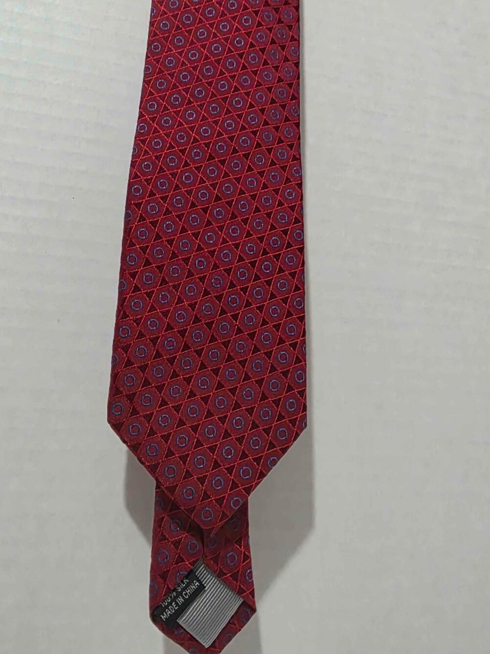 Pronto Uomo Couture Men's Silk Tie Red Navy Circle Geometric Necktie